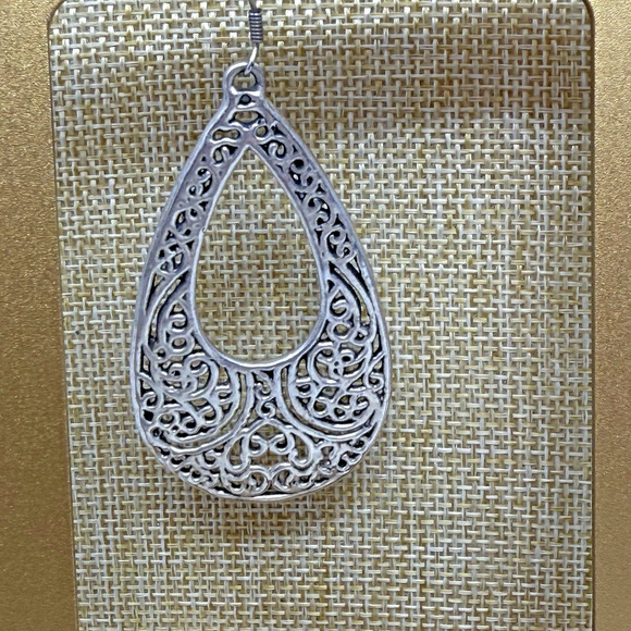 E&L Sterling Silver Electroform Open Filigree Teardrop Dangle Earrings - Picture 2 of 8